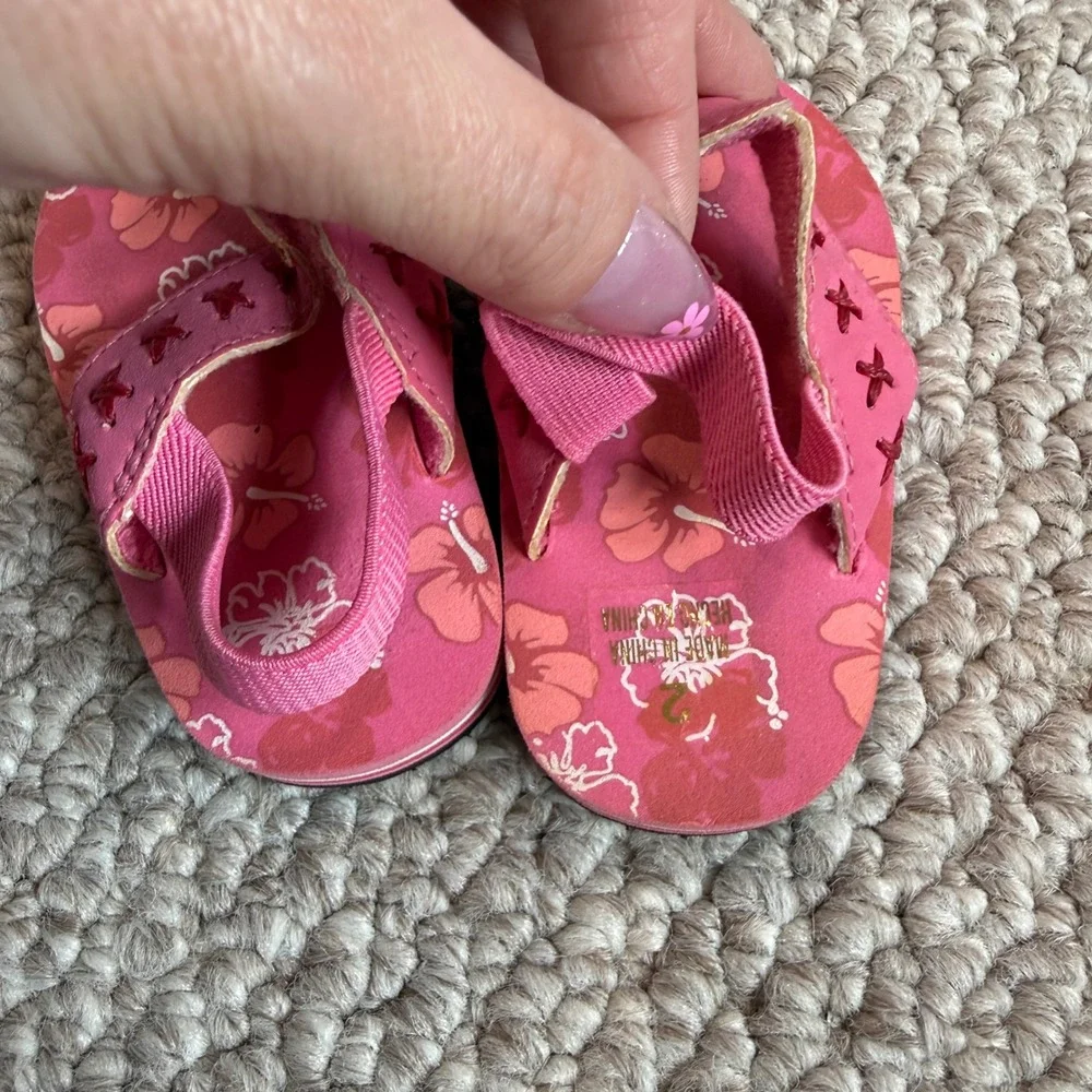 Baby Girls Pink Hibiscus Floral Flip Flop Sandals with Elastic Back Strap Size 2
